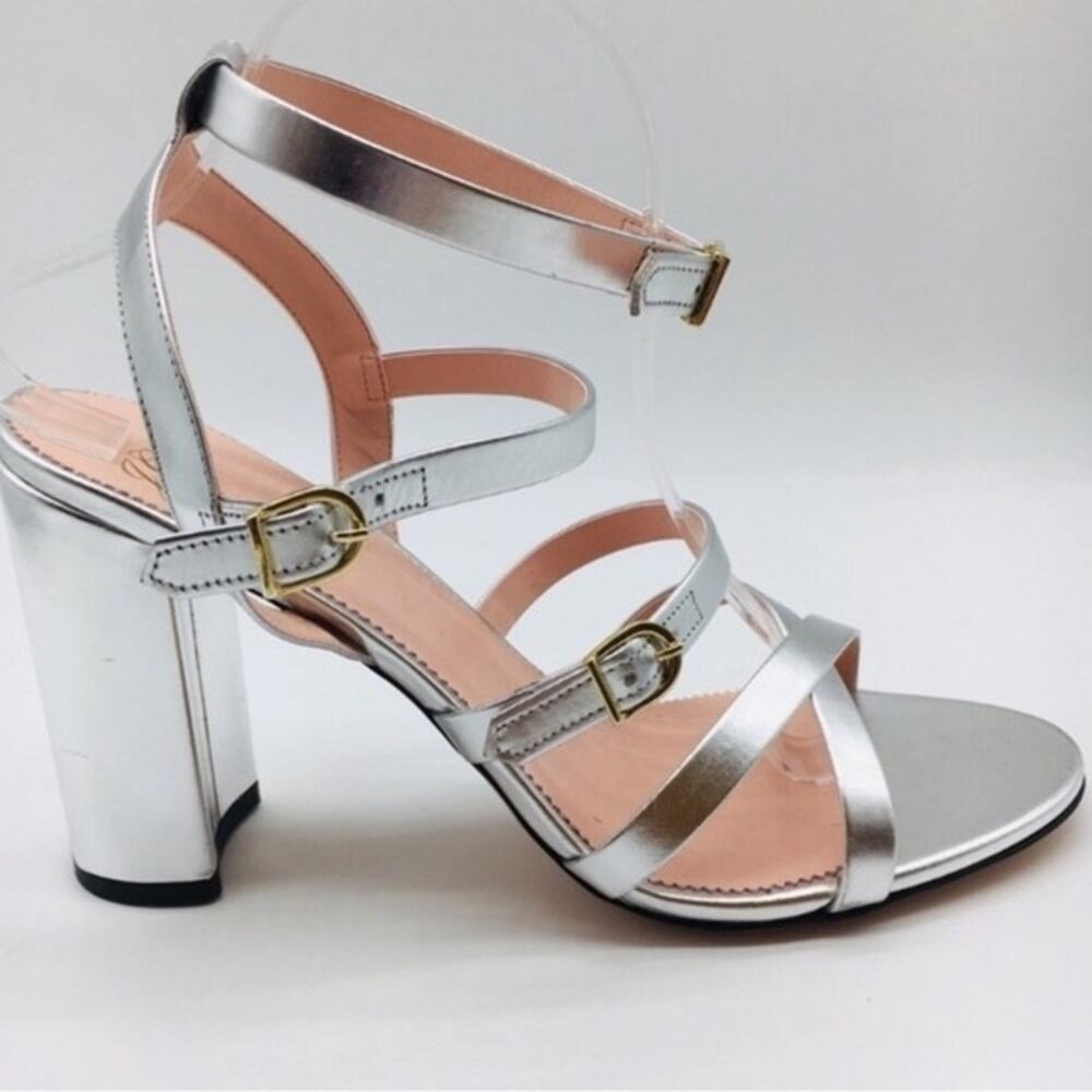 J. Crew Stella Strappy Sandals Silver Metallic Leather Made In Italy Size 6 NWOB